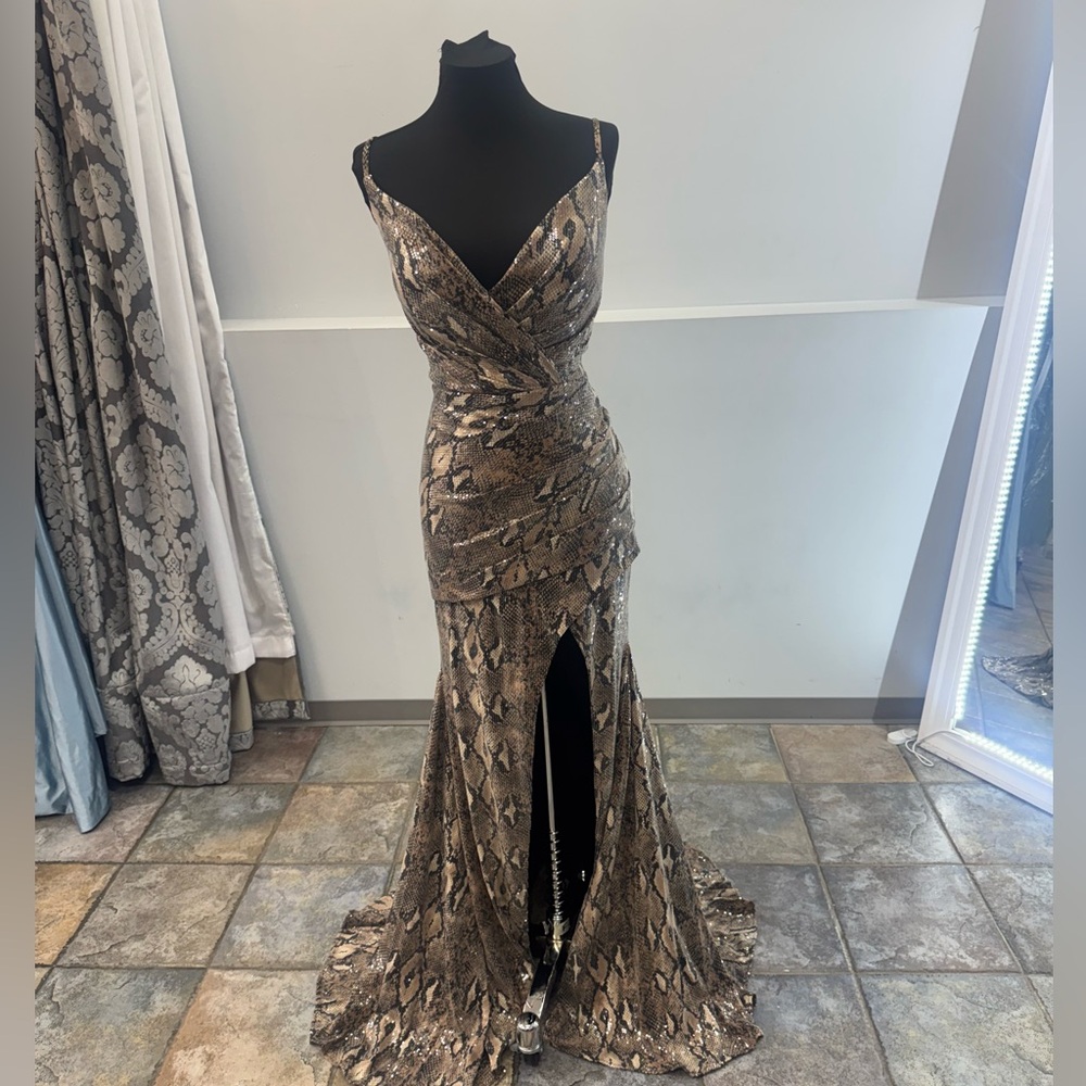 Mori Lee Sequin Snake Print Gown